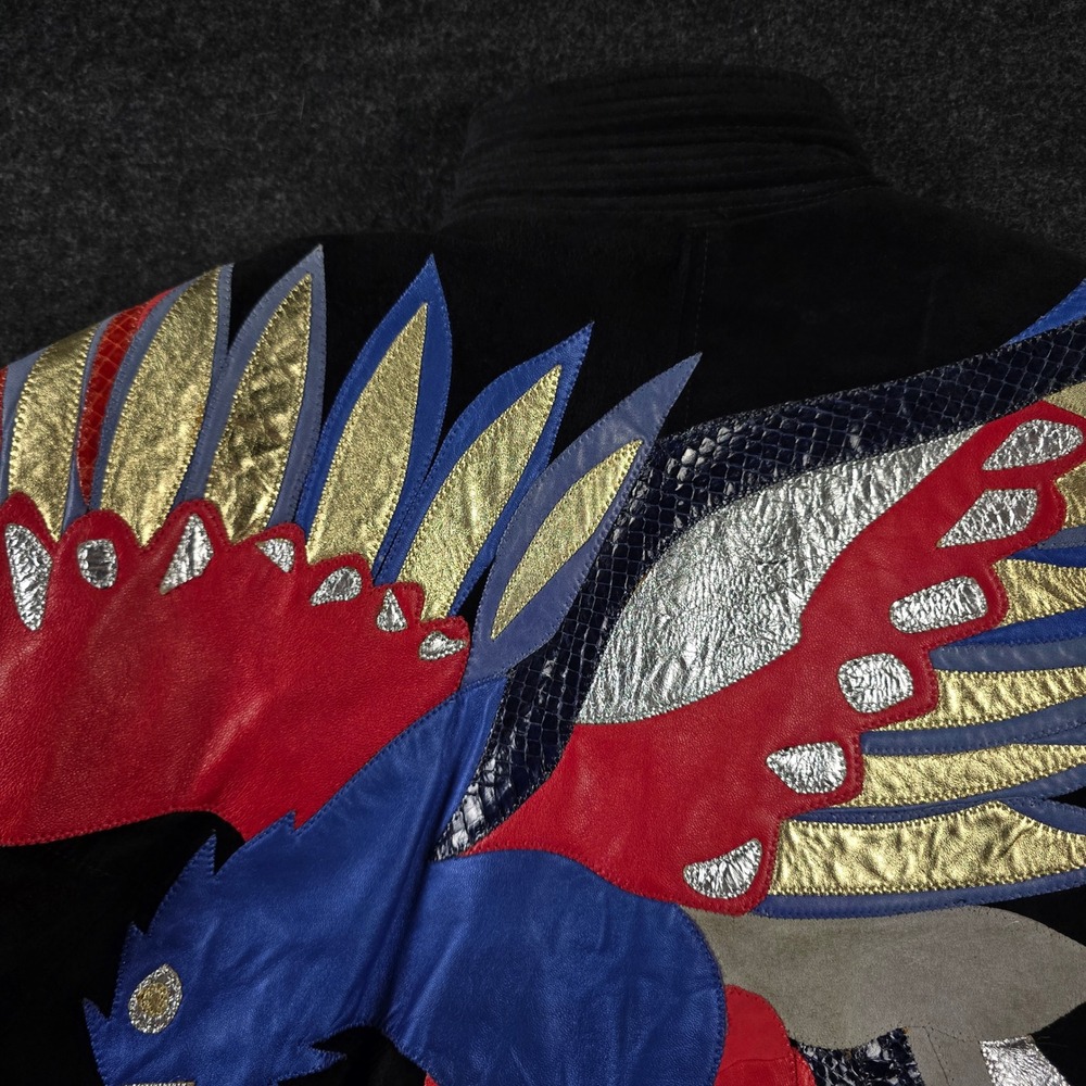 Augustina Taos Suede Leather Jacket Bird Snakeskin Southwest Black Women's L - Picture 13 of 15